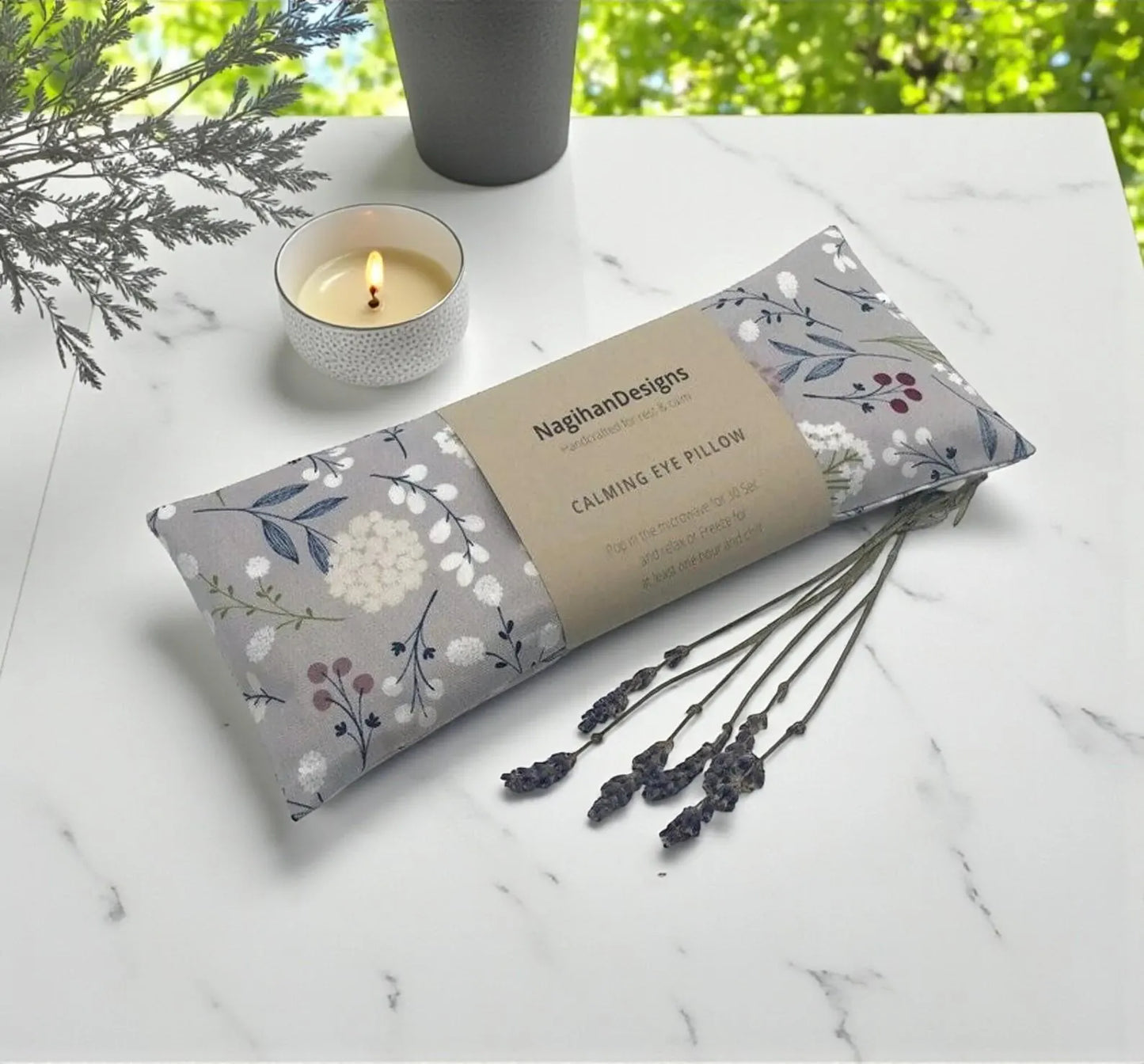 Eye Pillow – Grey Botanical Floral Cotton | Choose Your Filling
