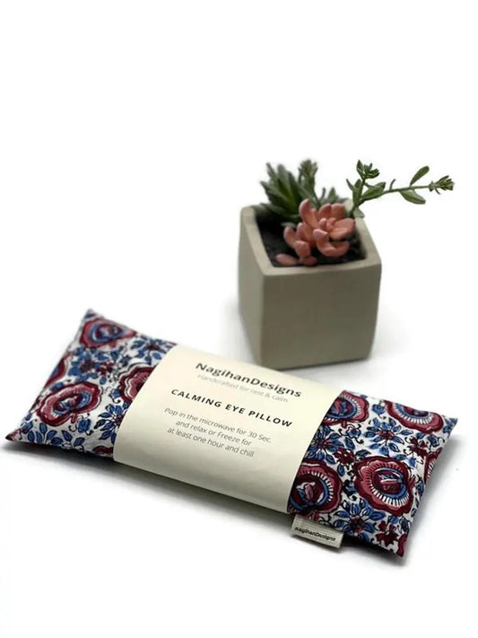 Eye Pillow – White Burgundy Blue Floral Medallion Cotton | Choose Your Filling