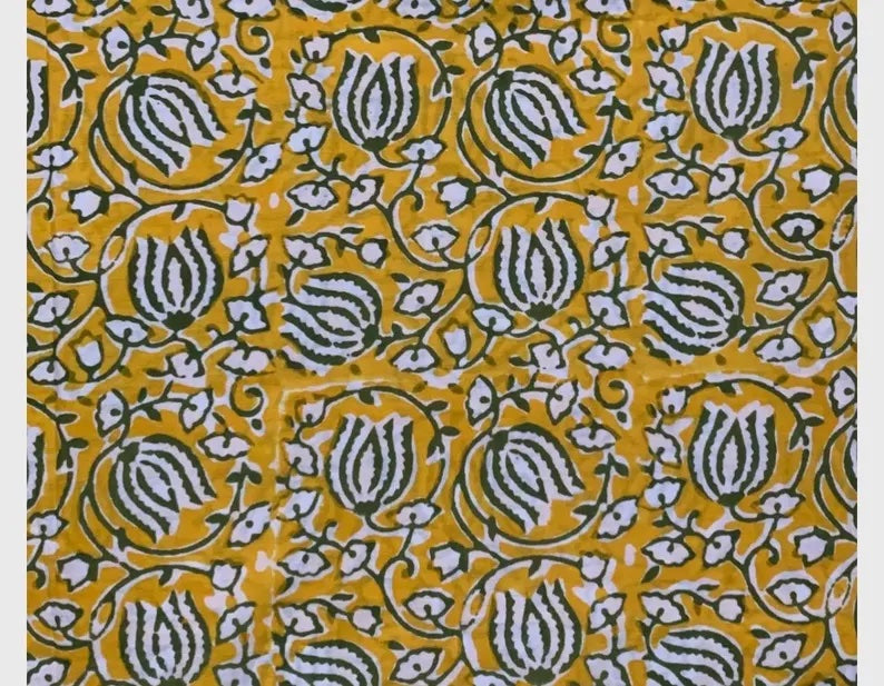 Eye Pillow – Golden Yellow Tulip Block Print Cotton | Choose Your Filling