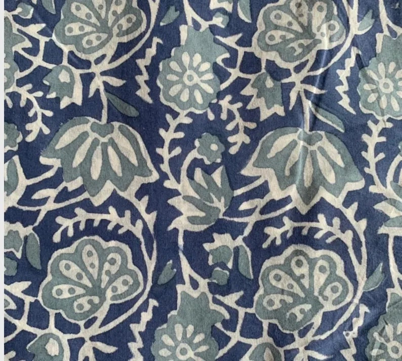 Eye Pillow – Navy Blue Sage Floral Block Print Cotton | Choose Your Filling
