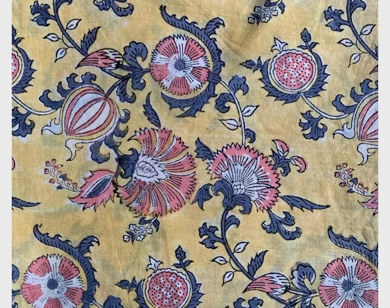 Eye Pillow – Golden Yellow Pink Mughal Floral Block Print Cotton | Choose Your Filling