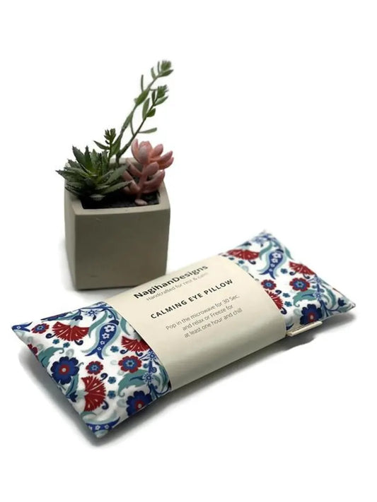 Eye Pillow – White Red Blue Floral Paisley Cotton | Choose Your Filling