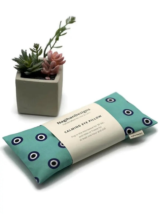 Calming Eye Pillow – Teal Evil Eye Cotton | Himalayan or Flaxseed | Choose Your Scent