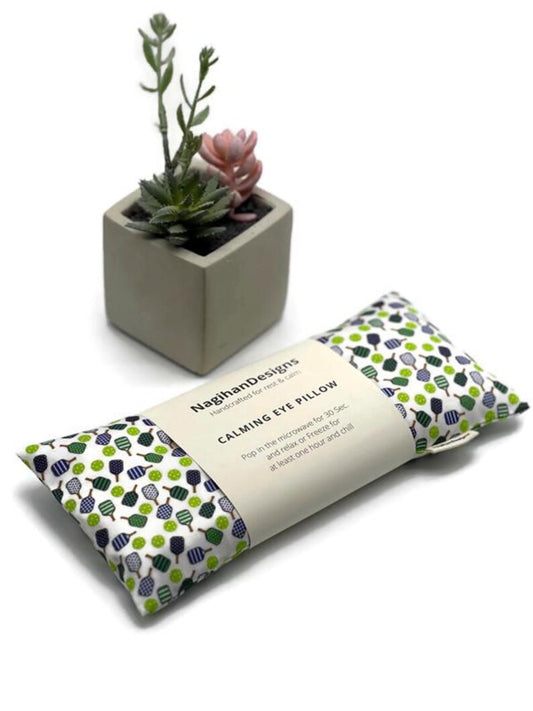 Eye Pillow – White Navy Green Pickleball Cotton | Choose Your Filling