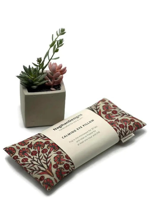 Eye Pillow – Cream Red Block Print Floral Cotton | Choose Your Filling