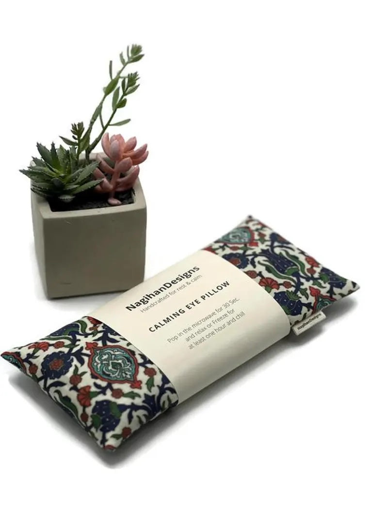 Eye Pillow – White Navy Ottoman Tile Cotton | Choose Your Filling