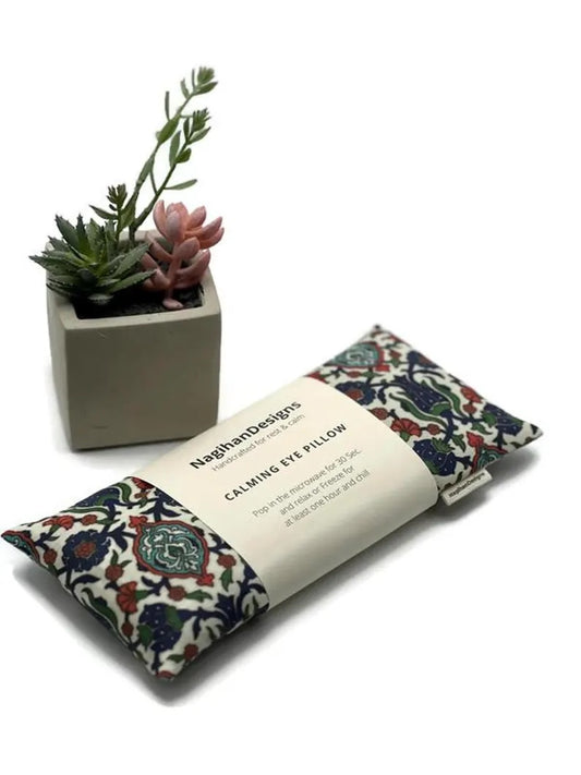 Eye Pillow – White Navy Ottoman Tile Cotton | Choose Your Filling