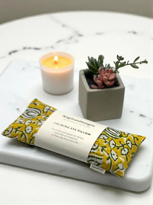 Eye Pillow – Golden Yellow Tulip Block Print Cotton | Choose Your Filling