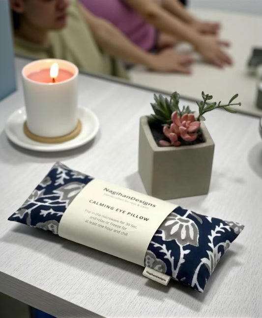 Eye Pillow – Navy Blue Sage Floral Block Print Cotton | Choose Your Filling
