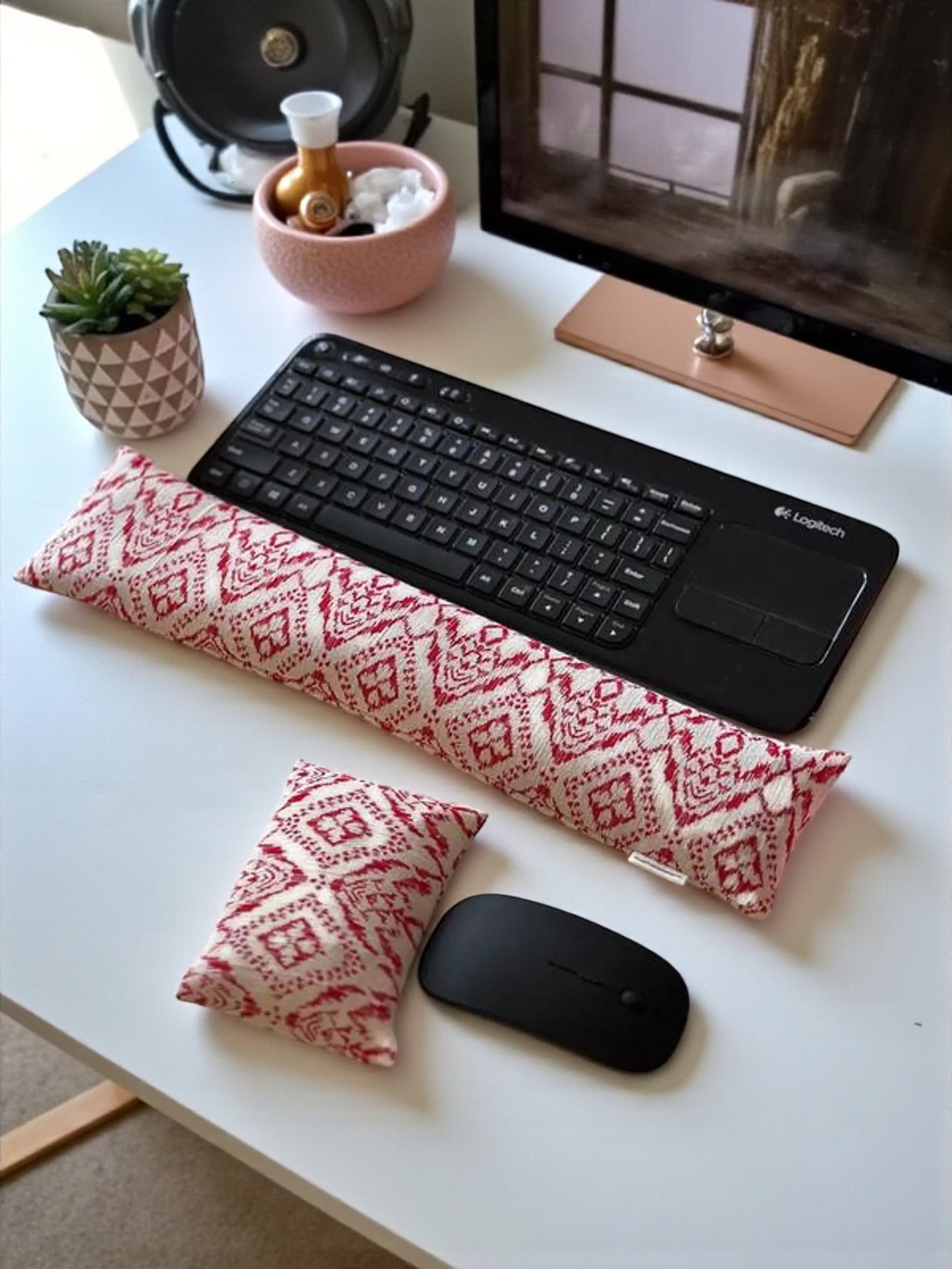Ergonomic Keyboard & Mouse Wrist Rest Set – Handmade Flaxseed & Lavender Cushion