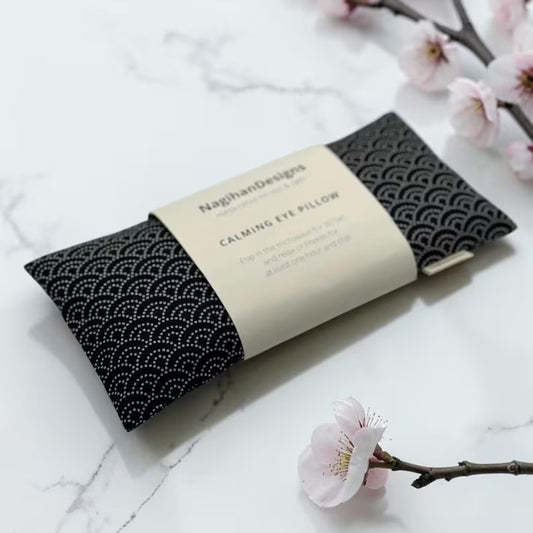 Flaxseed Eye Pillow in Navy Floral Japanese Cotton by NagihanDesigns
