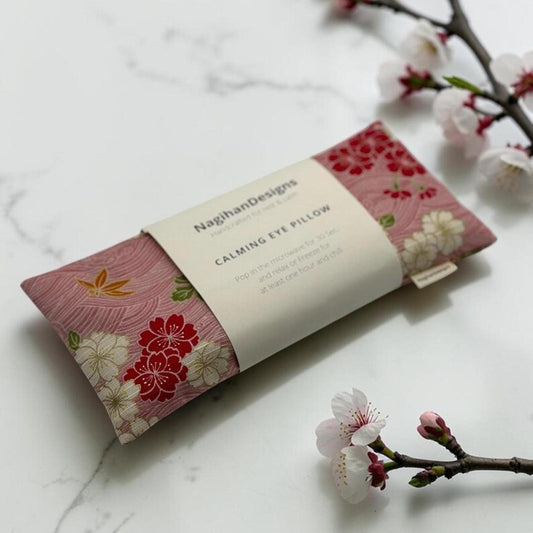 Flaxseed Eye Pillow in Red Japanese Floral Cotton by NagihanDesigns