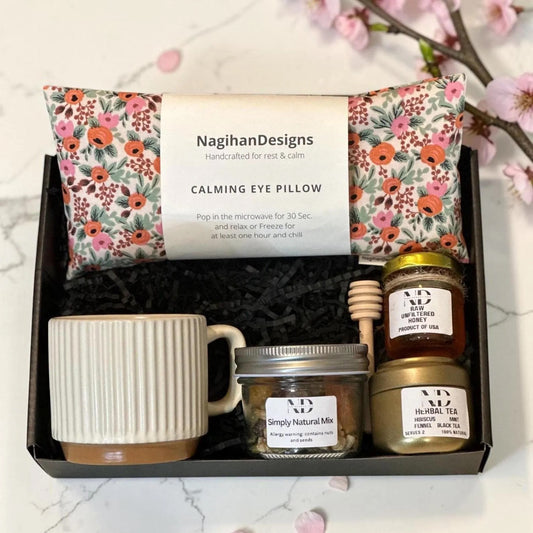 Wellness Gift Box – Rose in Blush Eye Pillow, Tea, Honey & Mug Set