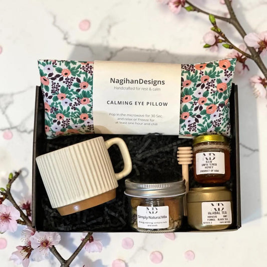 Wellness Gift Box – Rose in Lavender Eye Pillow, Tea, Honey & Mug Set